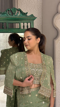 Shimmer Silk Banarasi Suit with Mirror, Pearl & Zari Work –