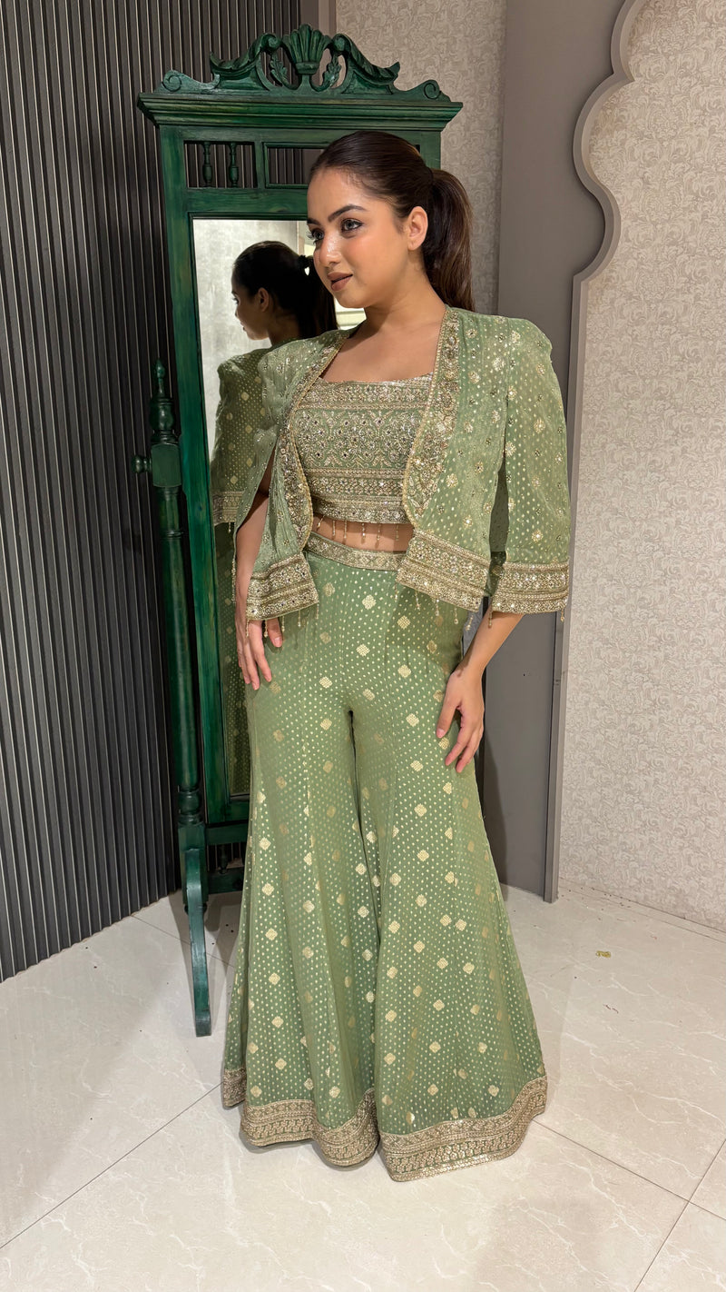 Shimmer Silk Banarasi Suit with Mirror, Pearl & Zari Work –