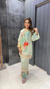 Handpainted Cotton Linen Coord Set with Pearl Detailing
