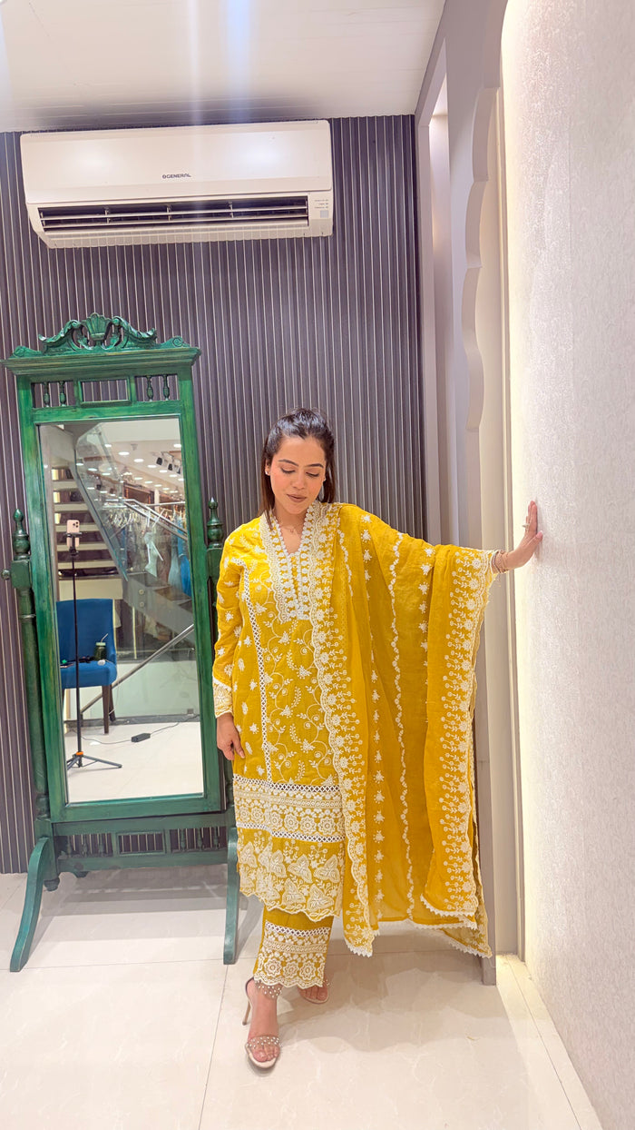 Mul Cotton Suit with Thread Embroidery