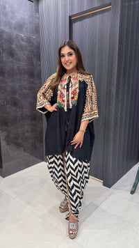 Digital Print Maslin Coord Set with Pearl & Mirror Handwork