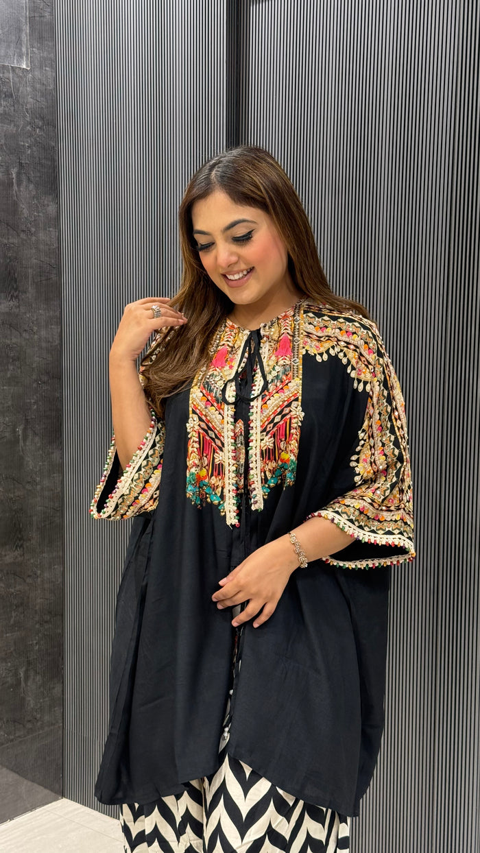 Digital Print Maslin Coord Set with Pearl & Mirror Handwork