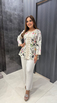 Kashmiri Embroidered Coord Set in Maheshwari Silk