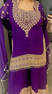 Beads Work Georgette Suit – Purple & Red (Upto Size 46)