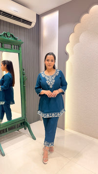 Floral Thread Embroidery Cotton Co-ord Set