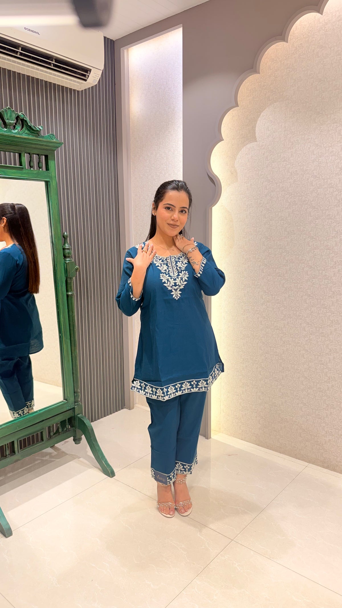 Floral Thread Embroidery Cotton Co-ord Set