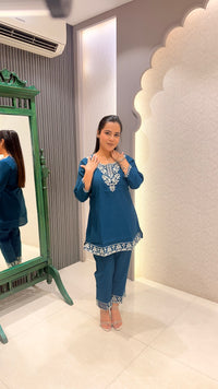 Floral Thread Embroidery Cotton Co-ord Set