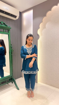 Floral Thread Embroidery Cotton Co-ord Set