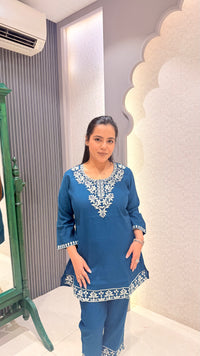 Floral Thread Embroidery Cotton Co-ord Set