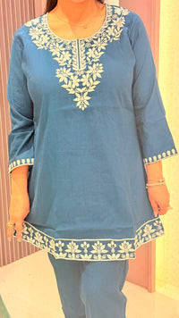Floral Thread Embroidery Cotton Co-ord Set