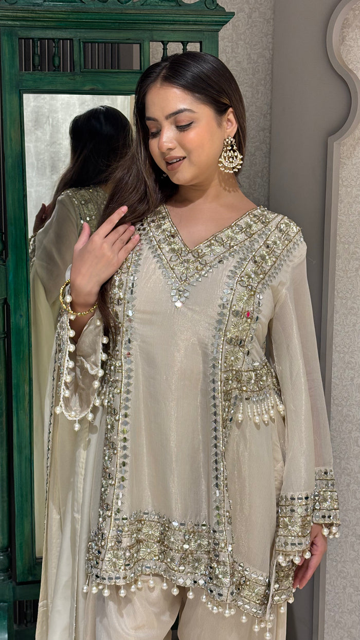 Shimmer Silk Mirror Work Suit – Luxe Festive Wear