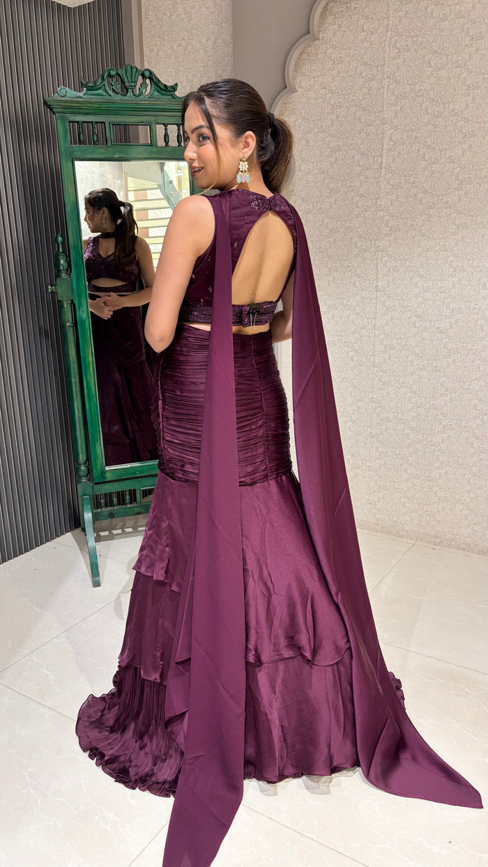 Hand-Embroidered Blouse with Satin Lehenga Skirt – Elegant 2-Piece Set