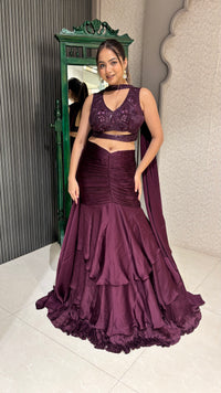Hand-Embroidered Blouse with Satin Lehenga Skirt – Elegant 2-Piece Set