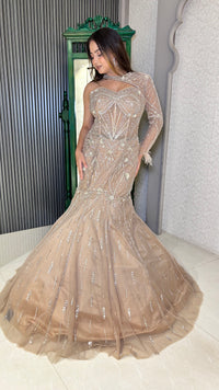 Designer Fish-Cut Gown with Sequin, Cutdana & Dori Work
