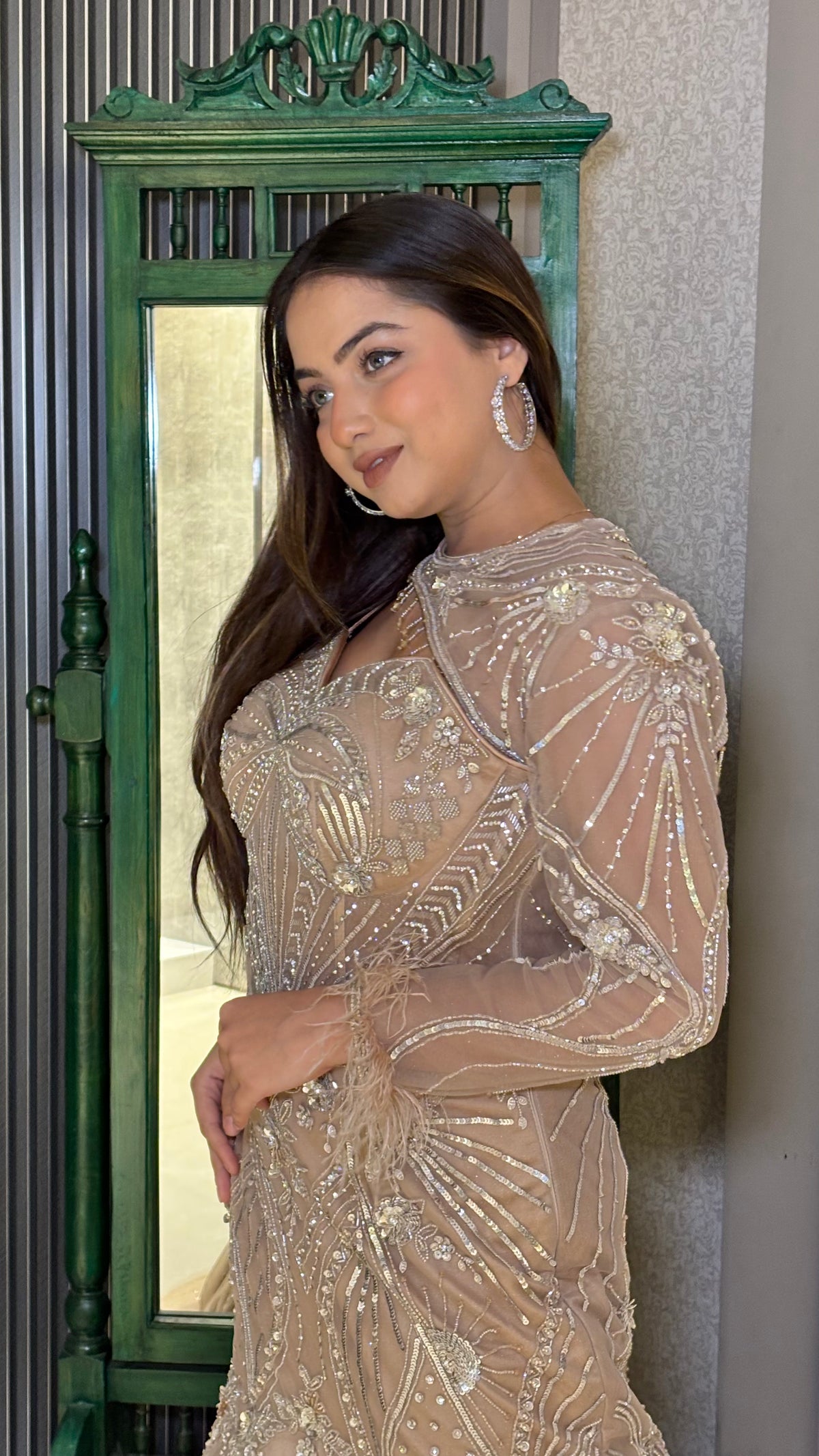 Designer Fish-Cut Gown with Sequin, Cutdana & Dori Work