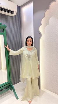 Shimmer Silk Suit with Mirror Work