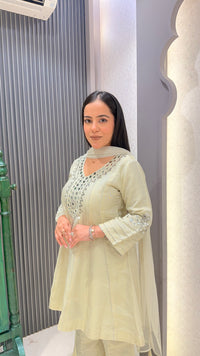 Shimmer Silk Suit with Mirror Work