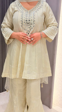 Shimmer Silk Suit with Mirror Work