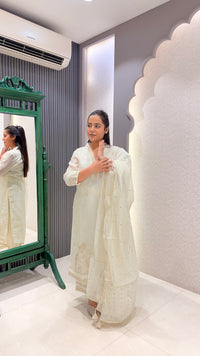 Mul Chanderi Suit with Thread Embroidery & Gota Highlights