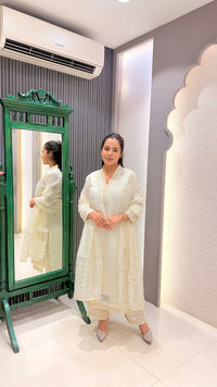 Mul Chanderi Suit with Thread Embroidery & Gota Highlights