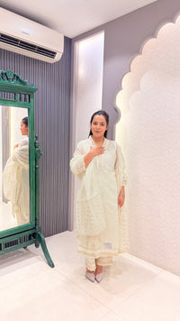 Mul Chanderi Suit with Thread Embroidery & Gota Highlights