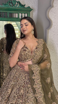 Elegant Organza Lehenga with Dori, Pearl & Sequin Work