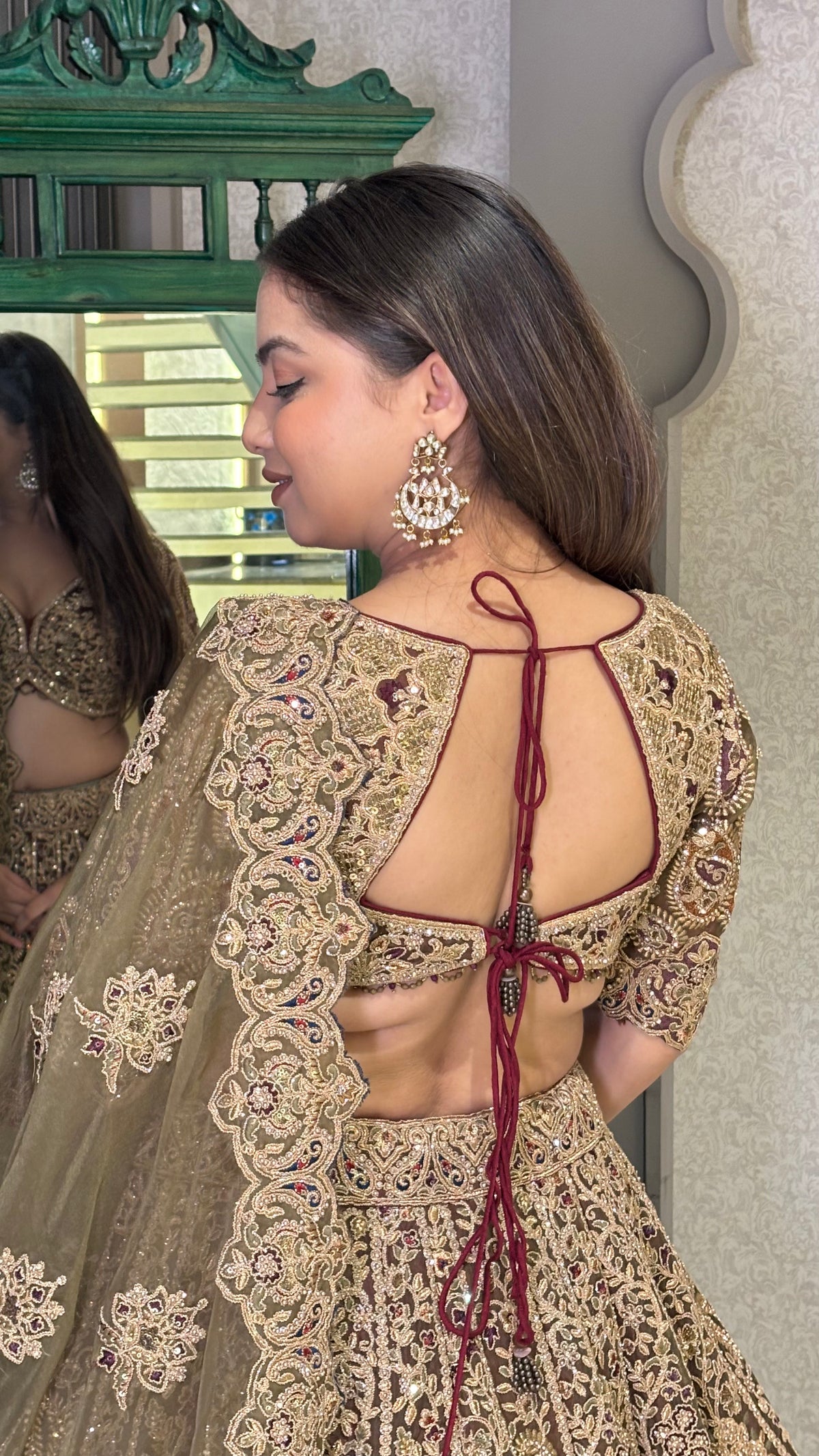 Elegant Organza Lehenga with Dori, Pearl & Sequin Work