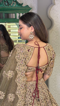 Elegant Organza Lehenga with Dori, Pearl & Sequin Work
