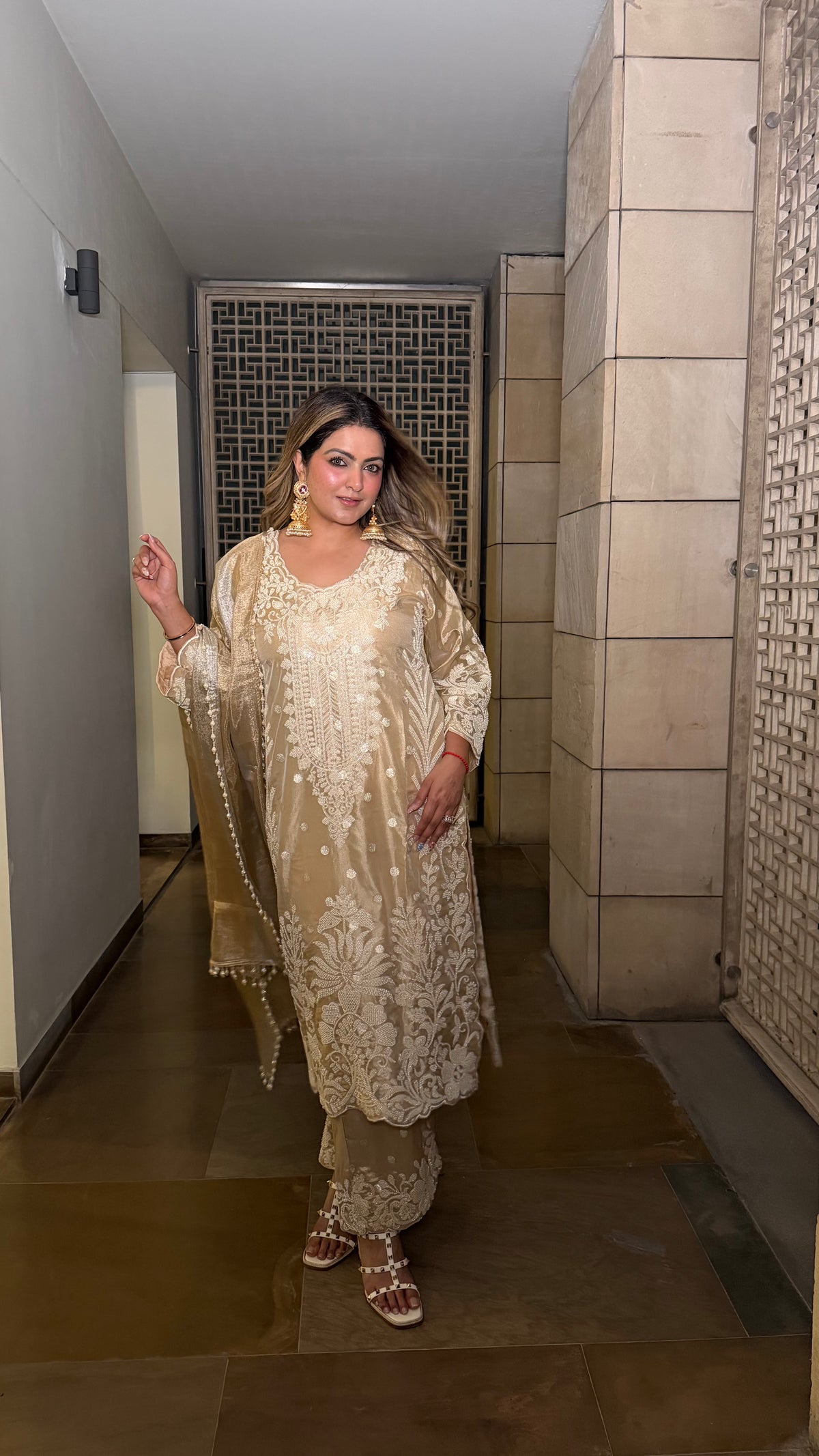 Shimmer Tissue Suit Set with Beads Handwork