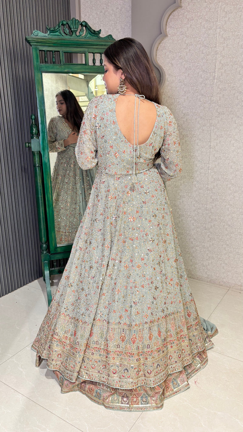 Neem Zari Lehenga with Intricate Thread Embroidery