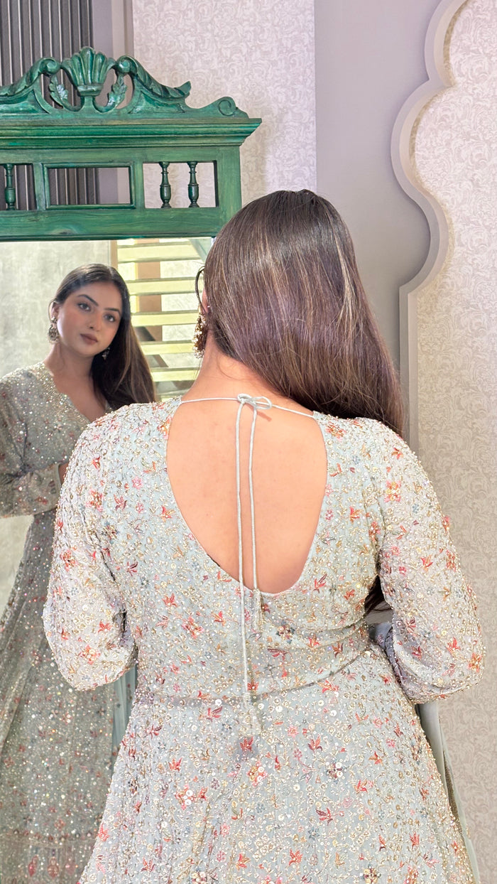 Neem Zari Lehenga with Intricate Thread Embroidery