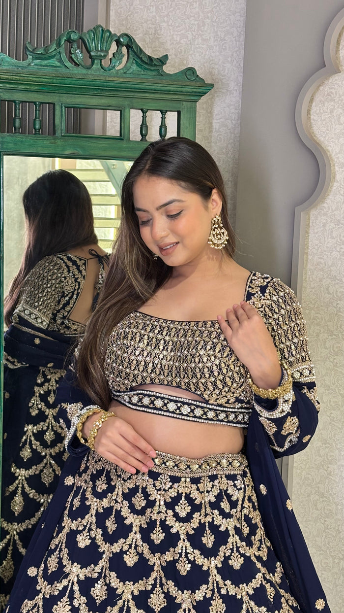 Dori Work Lehenga with Sequin & Pearl Embellishments – Elegant Ethnic Wear