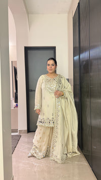 Shimmer Fabric Mirror Work Suit – Festive Elegance (Upto Size 46)