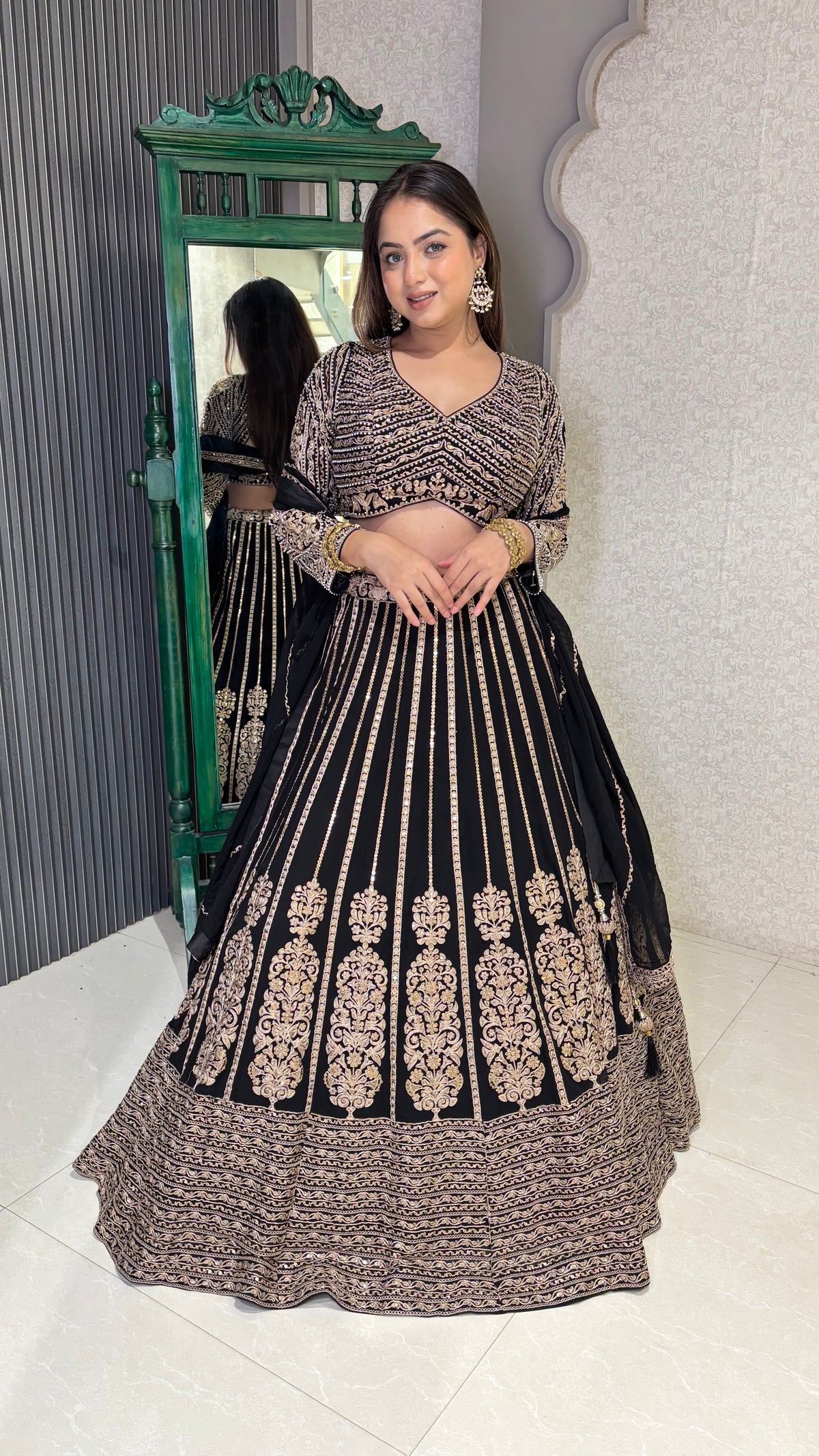 Dori Work Lehenga with Pearl Detailing