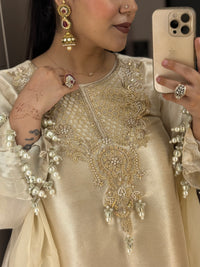 Pearls & Dabka Work Shimmer Silk Suit – Elegant Festive Wear