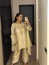 Pearls & Dabka Work Shimmer Silk Suit – Elegant Festive Wear