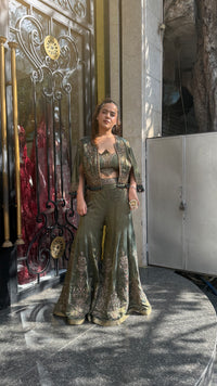 Pure Shimmer Silk Indo-Western with Handwork Thread, Zari, Cutdana & Pearl Embroidery