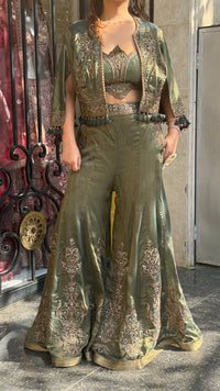 Pure Shimmer Silk Indo-Western with Handwork Thread, Zari, Cutdana & Pearl Embroidery