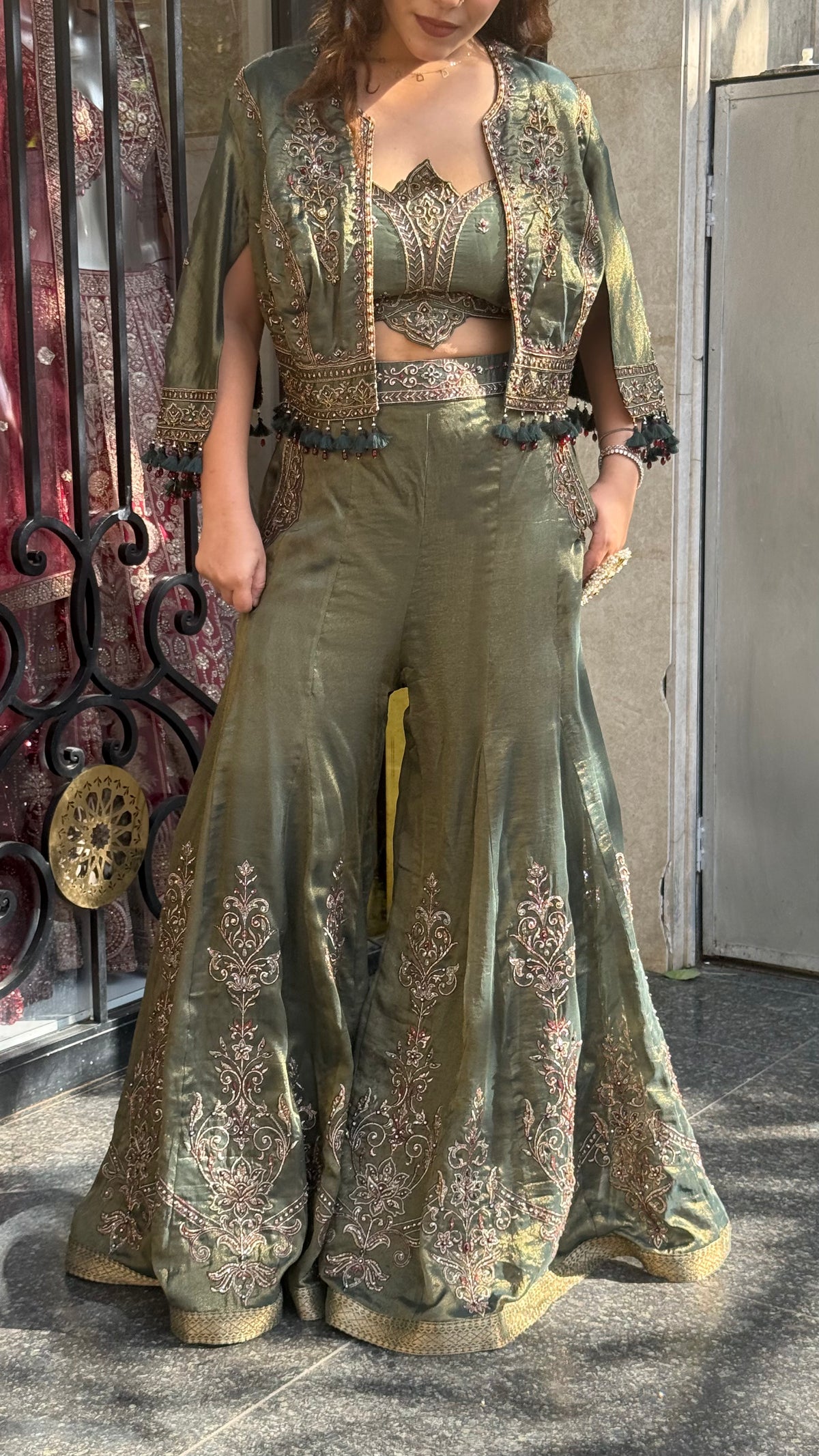 Pure Shimmer Silk Indo-Western with Handwork Thread, Zari, Cutdana & Pearl Embroidery