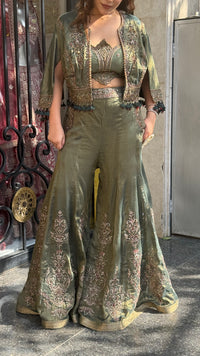 Pure Shimmer Silk Indo-Western with Handwork Thread, Zari, Cutdana & Pearl Embroidery