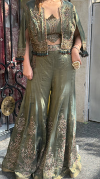 Pure Shimmer Silk Indo-Western with Handwork Thread, Zari, Cutdana & Pearl Embroidery