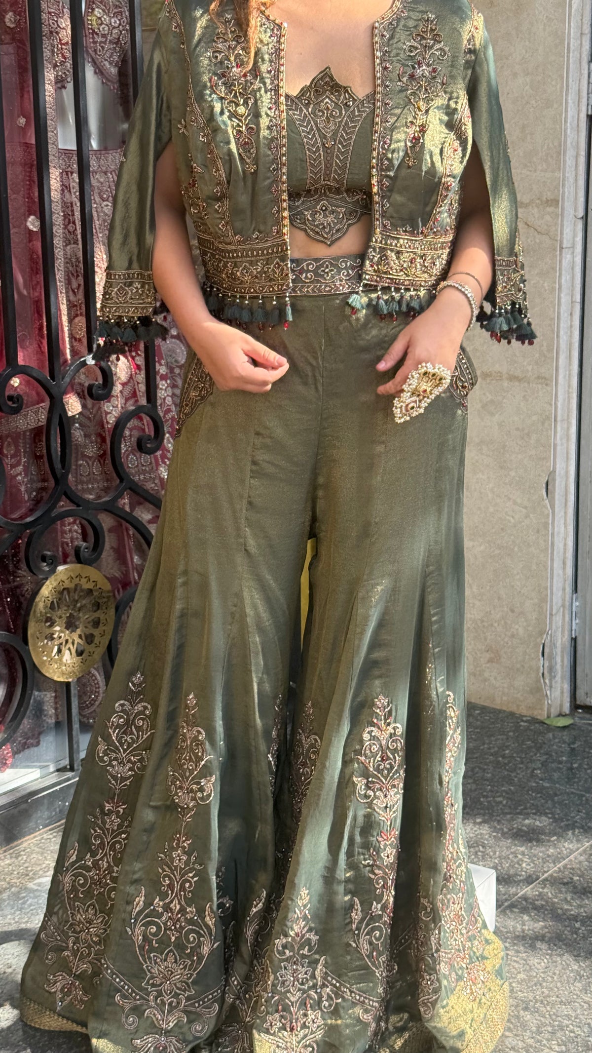 Pure Shimmer Silk Indo-Western with Handwork Thread, Zari, Cutdana & Pearl Embroidery