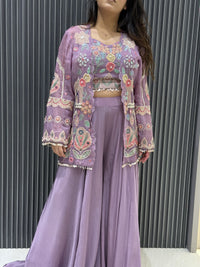 Indo-Western Handwork Mirror & Embroidery Set in Organza Fabric