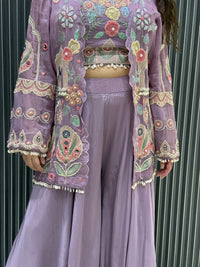 Indo-Western Handwork Mirror & Embroidery Set in Organza Fabric