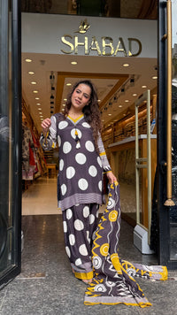 Women's Muslin Polka Dot Suit with Farshi Salwar | Stylish Ethnic Suit Set