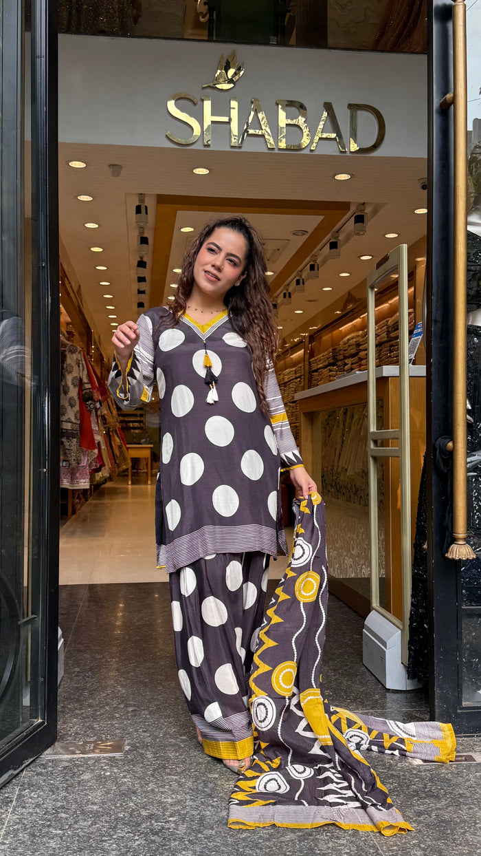 Women's Muslin Polka Dot Suit with Farshi Salwar | Stylish Ethnic Suit Set