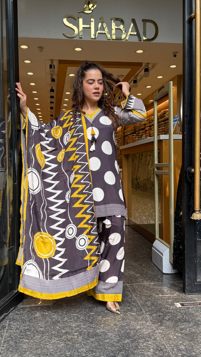 Women's Muslin Polka Dot Suit with Farshi Salwar | Stylish Ethnic Suit Set