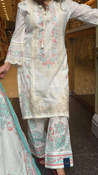 Women's Cotton Pakistani Suit with Cutwork & Thread Embroidery