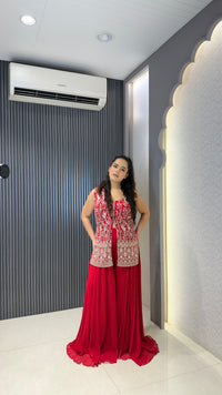 Indo-Western 3 Piece Set with Thread Embroidery Work in Georgette Fabric