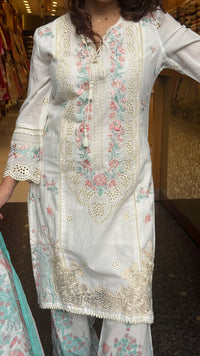 Women's Cotton Pakistani Suit with Cutwork & Thread Embroidery